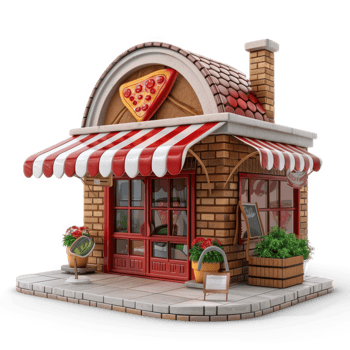 pizza shop with awning on a white background png