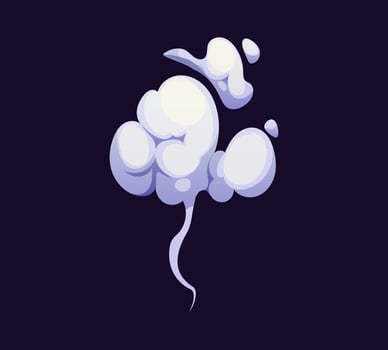 Cartoon thick, swirling smoke cloud rises into sky vector