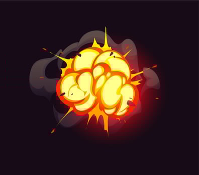 Cartoon boom cloud, bomb blast explosion effect vector