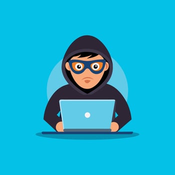 Hacker Operating A Laptop Cartoon Icon Illustration. Technology Icon Concept Isolated . Flat Cartoon Style vector
