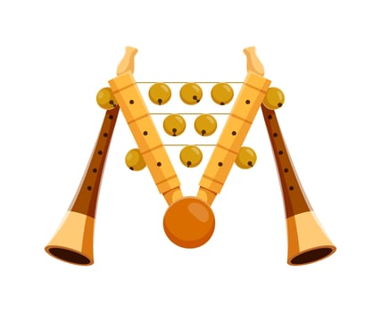Flute and tambourine musical font M letter vector