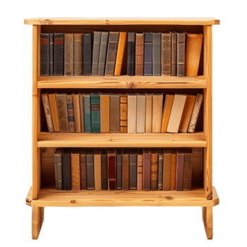 Bookshelf side view full length isolate on white background, png