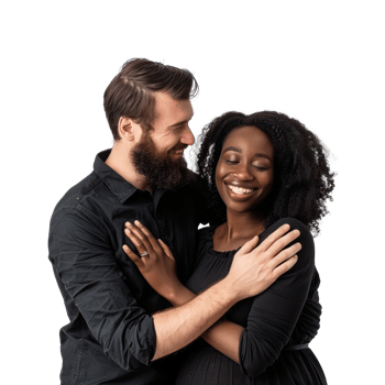 a man and woman embracing each other on a transparency background png