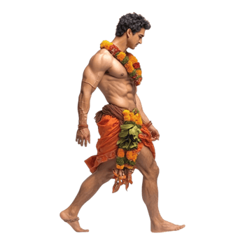 Male Model Walking in Traditional Indian Attire with Floral Garlands png