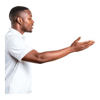 Young Man Extending Hand for Greeting or Invitation Gesture png