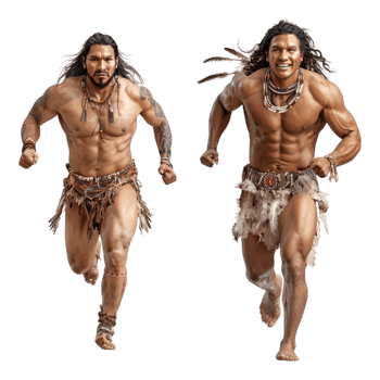 Dynamic Indigenous Men Running Through Outdoor Landscape, Action Shot png