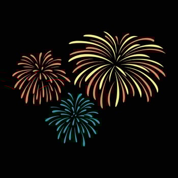 Colorful fireworks hand-drawn illustration on a black background. vector