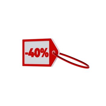 Red 40 Percent Discount Tag - Medium View at 135 Degrees png
