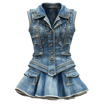 a denim dress with a skirt and jacket png