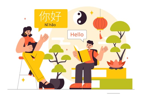 Mandarin Basics Illustration with School Lessons for Listening, Reading, and Speaking vector