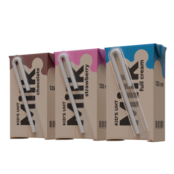 Small Milk Rear Right View In Three Variant 3D Render Design Element png