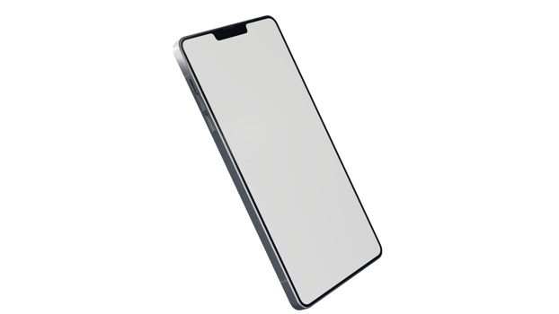Blank Screen Smartphone Perspective View Mockup 3d Rendering Rotated by Minus 45 Degrees on the X Axis and 25 Degrees on Z Axis. View from top png
