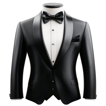 A black tuxedo with a bow tie and white shirt png