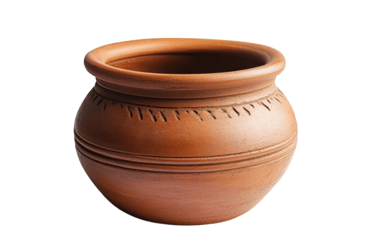 Handcrafted clay pot with intricate patterns designed for decorative or functional use in home settings png