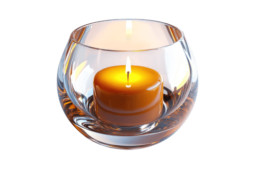 Candle illuminates a glass holder creating a warm ambiance in a tranquil setting png