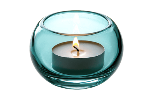 Decorative tealight candle in glass holder creating a warm ambiance in a minimalistic setting png