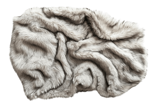 Soft gray faux fur blanket draped elegantly on a white background for home decor inspiration png