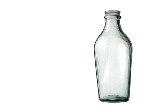 Glass bottle stands alone on a plain background highlighting its vintage design and transparent nature png