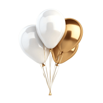 Gold and white balloons on black background png