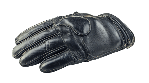 Stylish Black Leather Glove Featuring Prominent Stitching Perfect for Fashion Shoots and Accessory Displays. png
