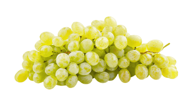 Freshly Harvested Green Grapes Displayed with Stem on a Clean White Background Ideal for Healthy Eating and Culinary Uses. png