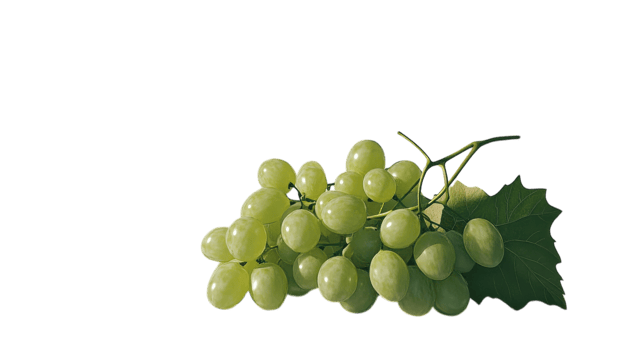 Fresh bunch of green grapes with a stem for healthy eating and culinary uses, perfect for fruit salad or garnish in various dishes. png