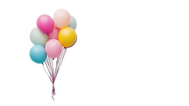 A Bright and Cheerful Bundle of Colorful Balloons Tied Together for Celebrations, Parties, and Events Aimed at Adding a Joyful Atmosphere. png