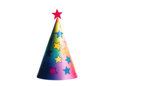 Vibrant and Festive Colorful Birthday Hat Adorned with Stars for Celebrating Special Occasions. png