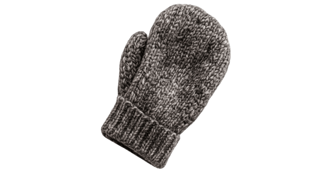 A Cozy Gray Woolen Mitten Folded on a White Background Perfect for Winter Accessories and Fashion Designs. png