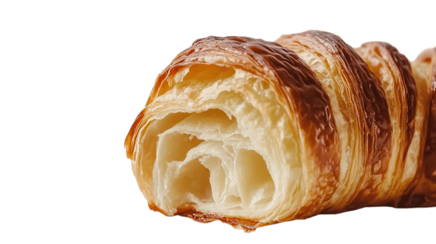 A Freshly Baked Croissant with Flaky Crust on a White Plate - Perfect for Breakfast or Brunch Occasions. png