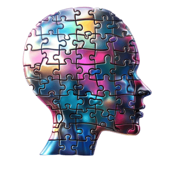 A colorful puzzle piece is shown in the head of a person png
