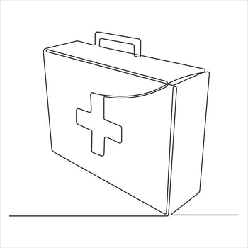Continuous single line art drawing of first aid kit box medical kit bag outline style illustration vector