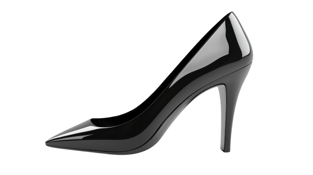 A black high heel shoe on a black background png