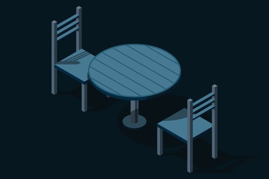 Isometric round table with chairs. Wooden round table. Isometric furniture. illustration vector