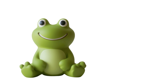 A green frog toy sitting on a black background png