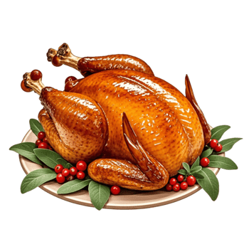 A turkey is sitting on a plate with berries png