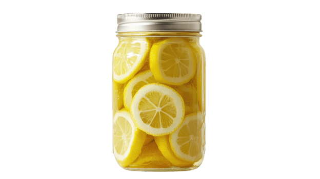A jar filled with lemons on a black background png