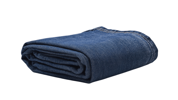 A folded blue denim blanket on a black background png