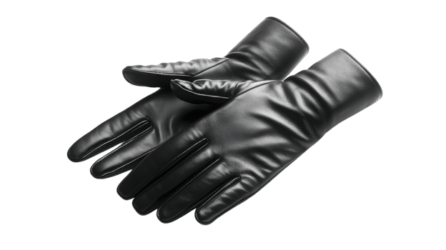 Elegant Pair of Sleek Black Leather Gloves Perfect for Fashion and Winter Wear with Timeless Style. png