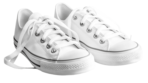 A Pair of White Sneakers with Clean Laces Perfect for Fashion and Lifestyle Photography or Product Showcases. png