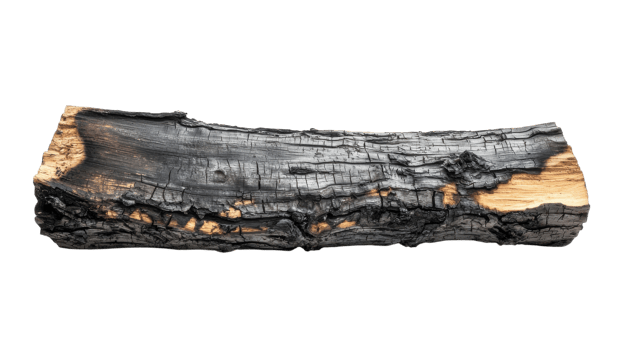 Detailed Image of Charred Firewood with Ash on a White Background Ideal for Nature and Cooking Related Projects. png
