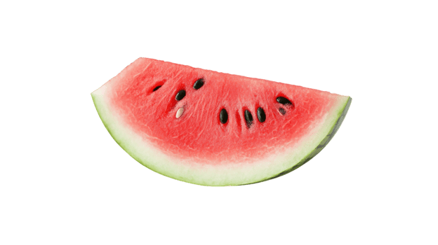 A vibrant piece of watermelon showcasing its juicy red flesh and visible black seeds, perfect for summer fruit recipes, health articles, and refreshing beverage presentations.. png