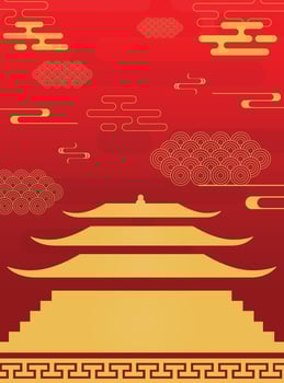 Red Chinese New Year with Castle. Portrait banners, greeting cards, and traditional Chinese designs. vector
