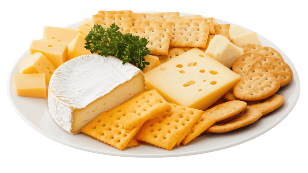 A Delightful Plate of Assorted Cheeses and Crackers Perfect for Entertaining Guests at Home or Enhancing Your Snack Experience. png