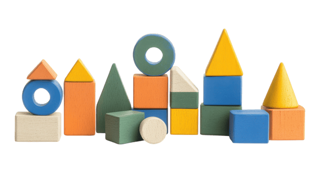 A pile of wooden blocks with different shapes png