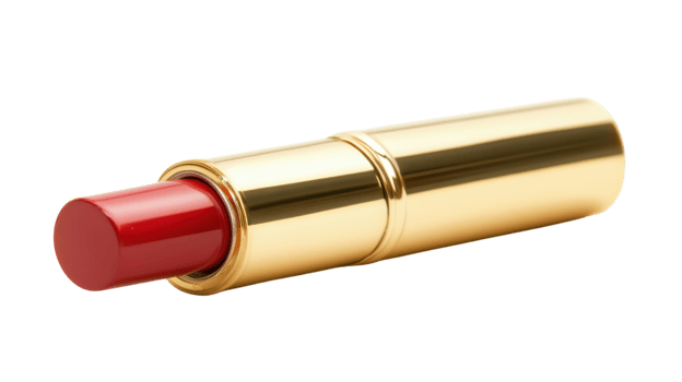 A lipstick with a gold tube and red tip png