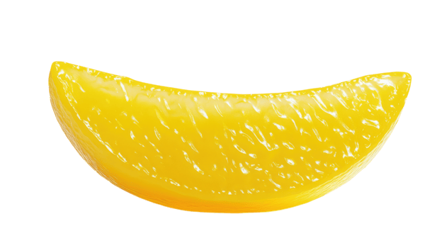 A beautifully captured shiny yellow lemon wedge showcasing its vibrant texture suitable for culinary presentations, food blogs, and advertisements emphasizing freshness.. png