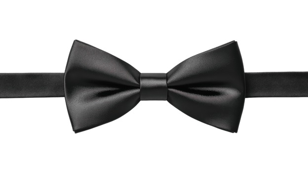Elegant Black Bow Tie Placed Flat on a Crisp White Background Ideal for Fashion and Formal Wear Promotions. png