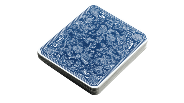 A blue playing card with a floral design png