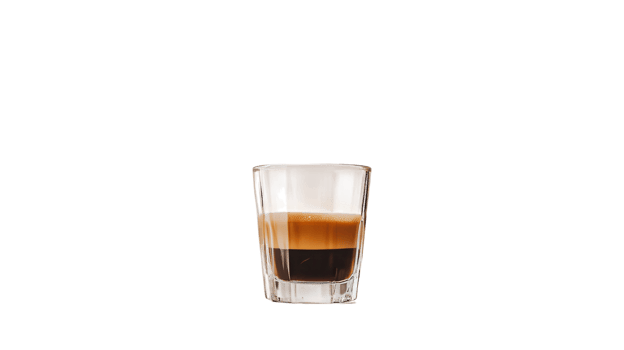 A Captivating Close-Up of a Single Espresso Shot in a Clear Glass Perfect for Coffee Enthusiasts and Beverage Menus Offering an Inviting Presentation. png